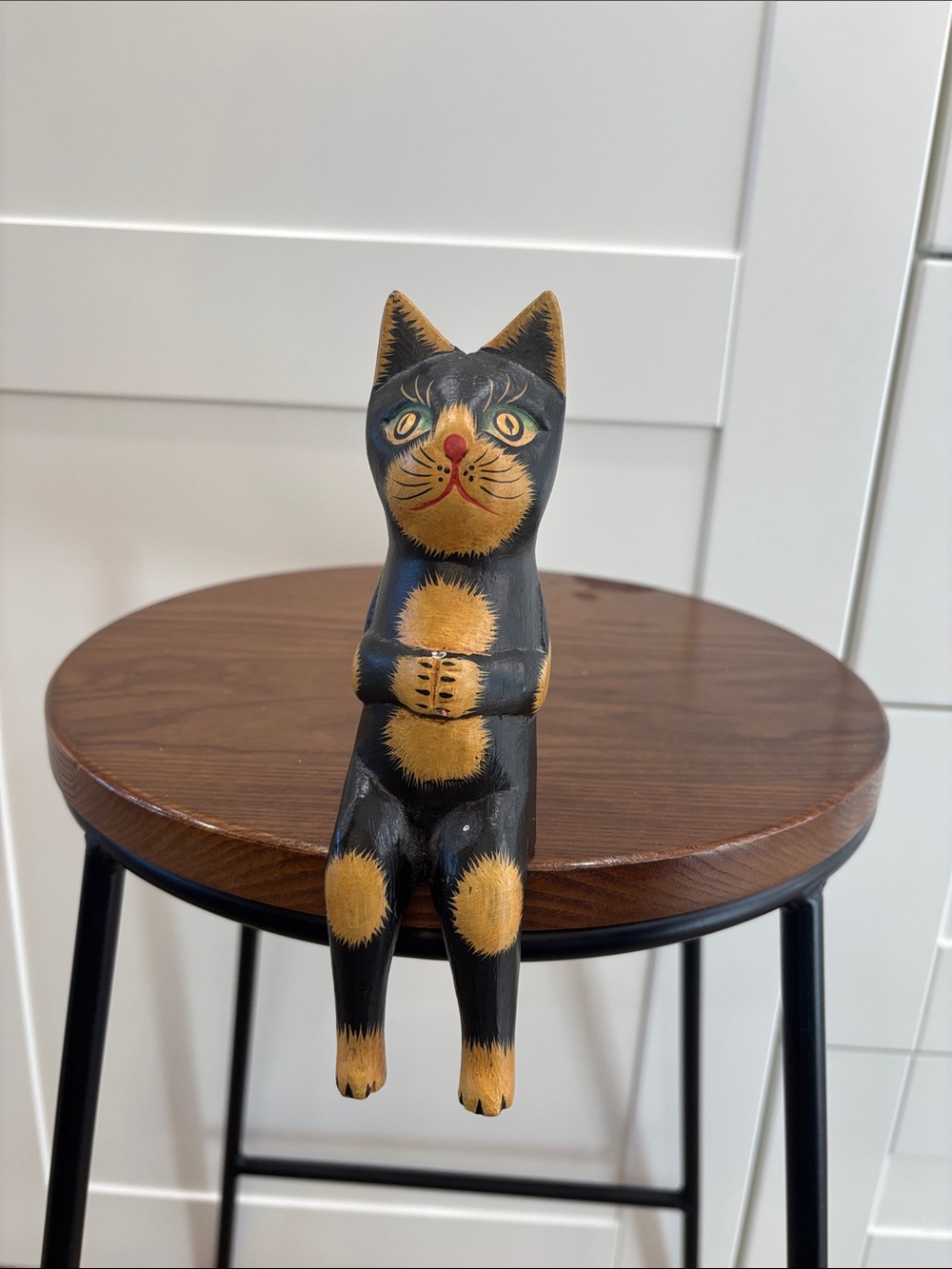 Wood Decorative Black and Tan Cat Figurine for Cats -